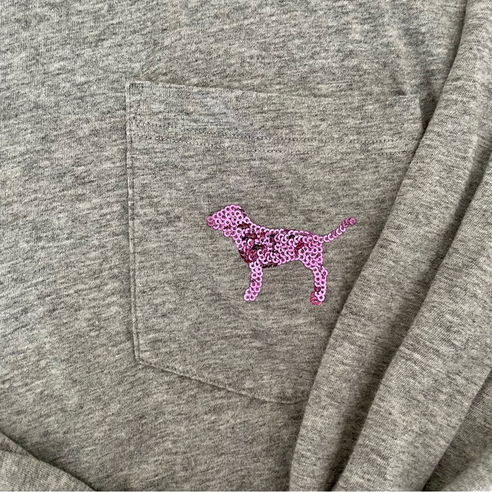 PINK Purple Bling Long Sleeve Grey Campus Tee - Picture 9 of 12